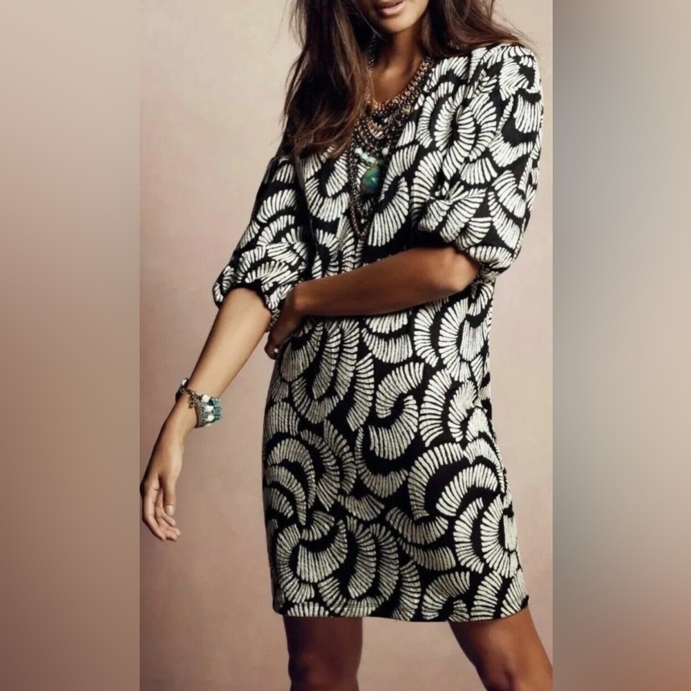 Anthropologie Mini Dress in Black White Pattern. XS